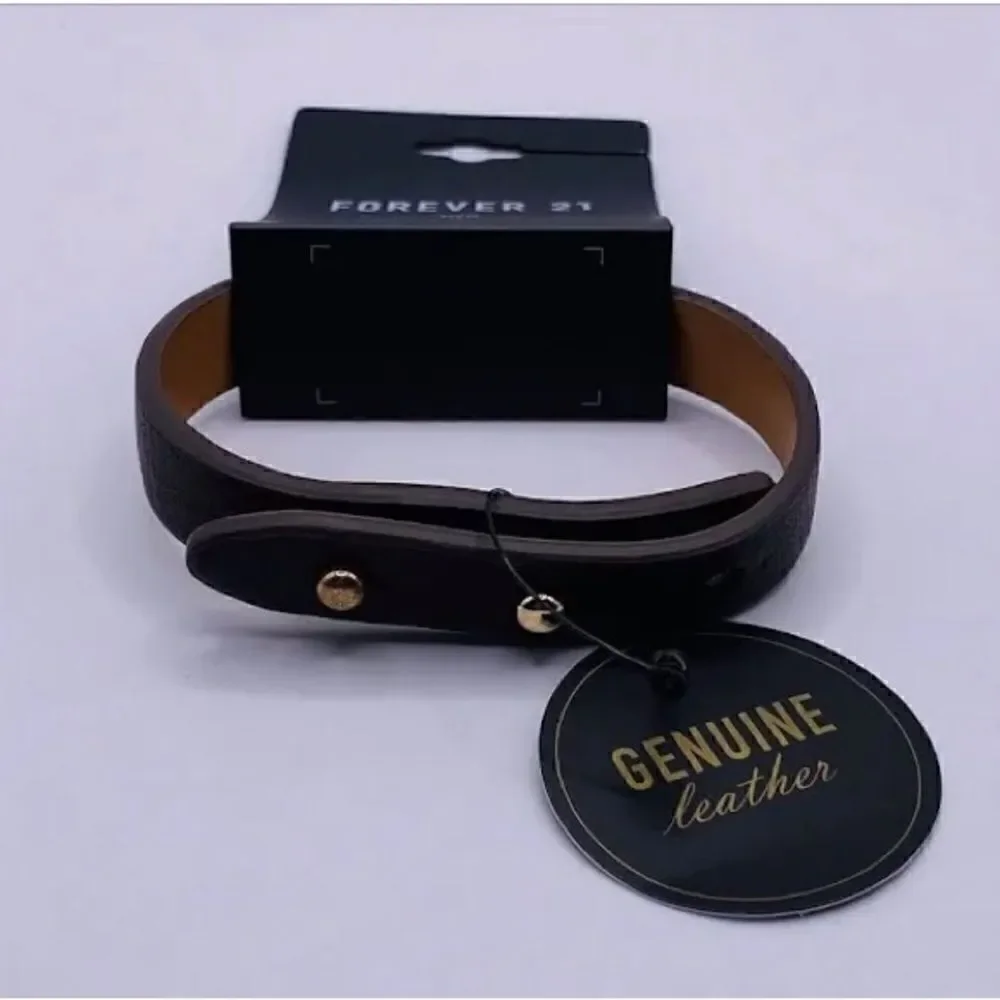 - 🔥Forever 21 Men’s Color: Black leather adjustable Bracelet Gold studs on…
